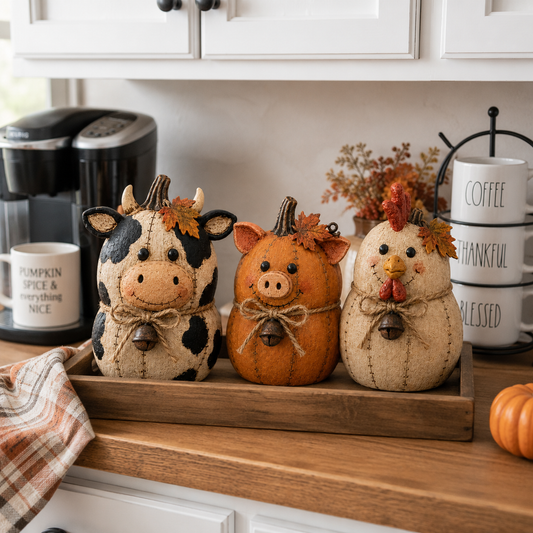 🍂 Pumpkin Friends™ Fall Decor Set – Create a Cozy Farmhouse Autumn Home This Season