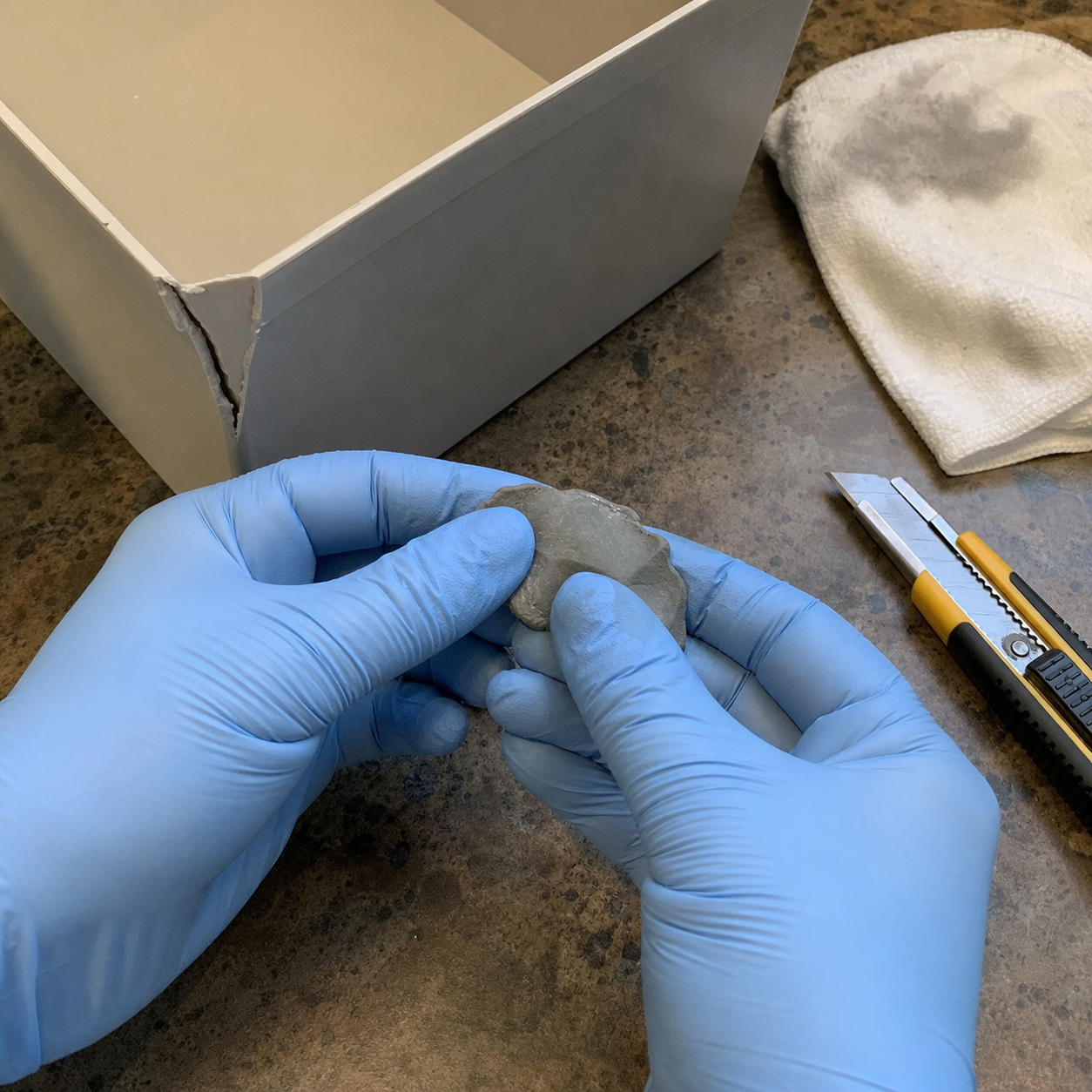 Repair putty being kneaded by hand