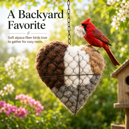 Handmade Alpaca Fiber Bird Nesting Heart