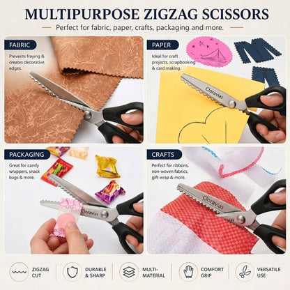 Cloravias™ Stainless Steel Pinking Shears – 9.1" Zig Zag Fabric Scissors for Sewing, Quilting, Dressmaking & DIY Crafts