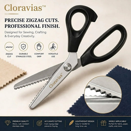 Cloravias™ Stainless Steel Pinking Shears – 9.1" Zig Zag Fabric Scissors for Sewing, Quilting, Dressmaking & DIY Crafts