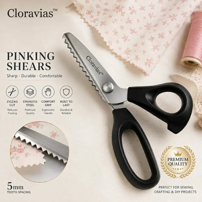 Cloravias™ Stainless Steel Pinking Shears – 9.1" Zig Zag Fabric Scissors for Sewing, Quilting, Dressmaking & DIY Crafts