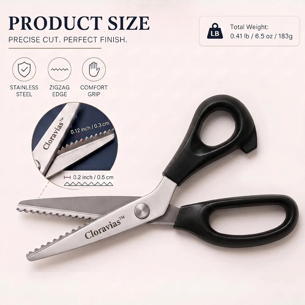 Cloravias™ Stainless Steel Pinking Shears – 9.1" Zig Zag Fabric Scissors for Sewing, Quilting, Dressmaking & DIY Crafts