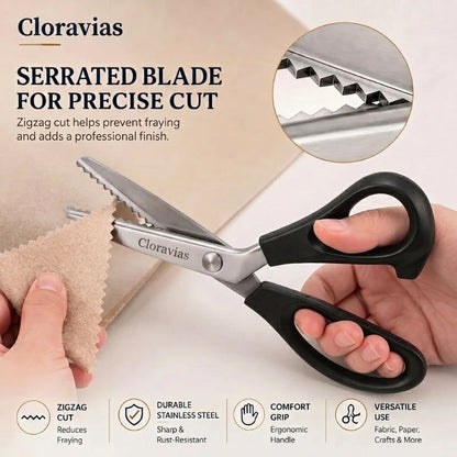 Cloravias™ Stainless Steel Pinking Shears – 9.1" Zig Zag Fabric Scissors for Sewing, Quilting, Dressmaking & DIY Crafts