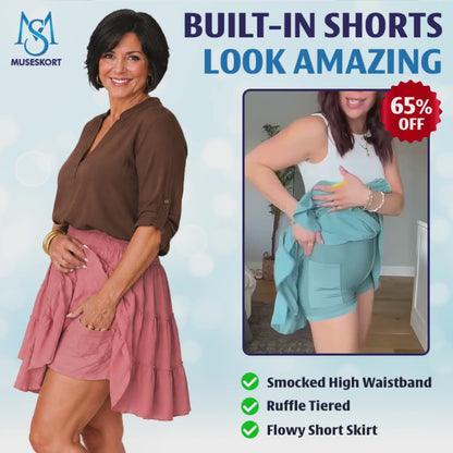 MiraSkort™ - High-Waisted Ruffle Skort with Hidden Shorts & Pockets